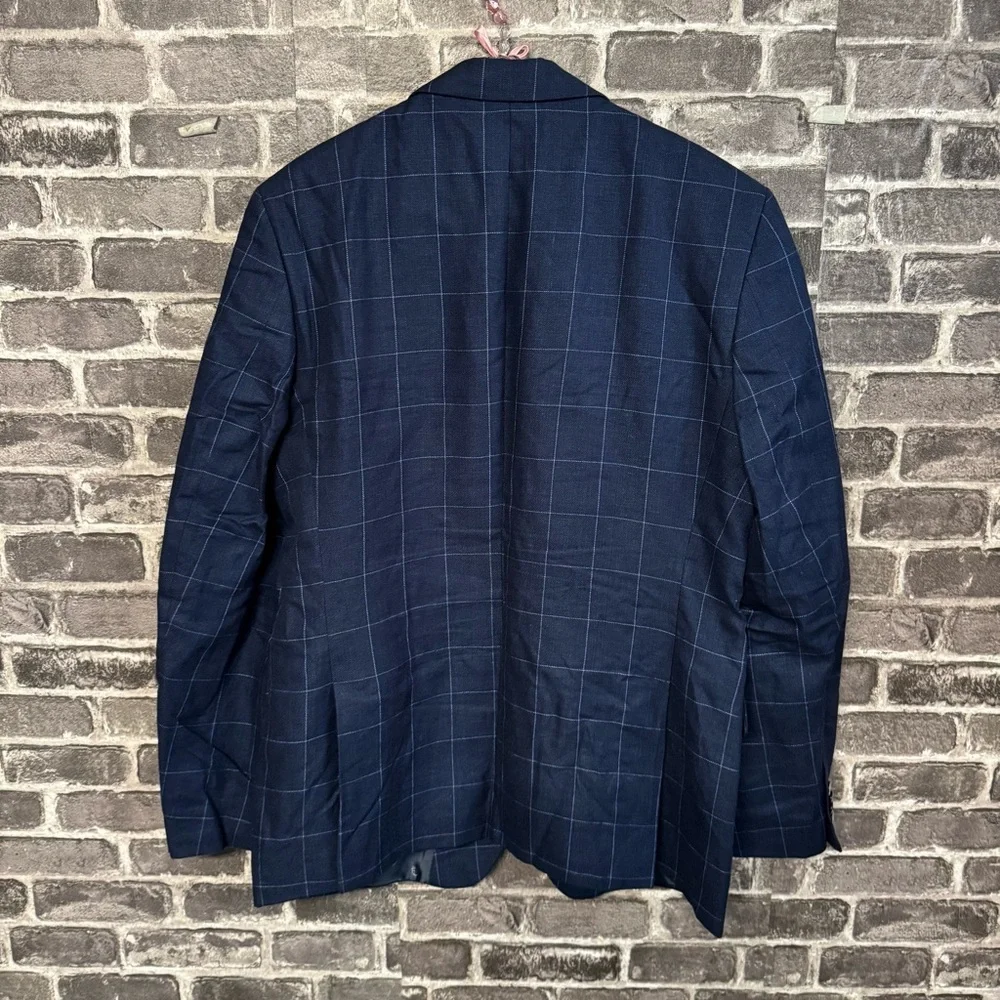 John Varvatos Bedford jacket blazer navy blue linen blend 2 button closure